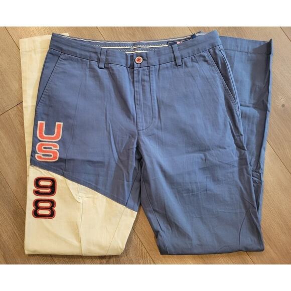 New men's 32x32 vineyard vines slim fit breaker pants blue white USA patriotic